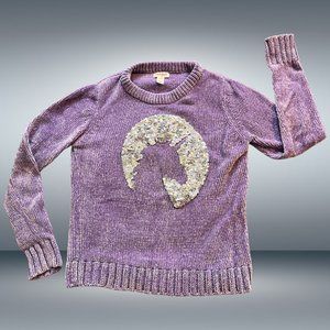 Cat & Jack Purple Soft Chenille Silver Reversible Sequin Unicorn Sweater